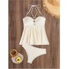 imageMilumia Womens Tankini Sets Two Piece Halter Cut Out Bathing Suits Tummy Control Swimsuit Flowy SwimwearBeige