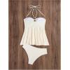 imageMilumia Womens Tankini Sets Two Piece Halter Cut Out Bathing Suits Tummy Control Swimsuit Flowy SwimwearBeige