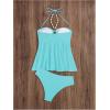 imageMilumia Womens Tankini Sets Two Piece Halter Cut Out Bathing Suits Tummy Control Swimsuit Flowy SwimwearBlue