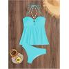 imageMilumia Womens Tankini Sets Two Piece Halter Cut Out Bathing Suits Tummy Control Swimsuit Flowy SwimwearBlue