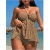 imageMilumia Womens Tankini Sets Two Piece Halter Cut Out Bathing Suits Tummy Control Swimsuit Flowy SwimwearCoffee Brown