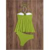 imageMilumia Womens Tankini Sets Two Piece Halter Cut Out Bathing Suits Tummy Control Swimsuit Flowy SwimwearGreen