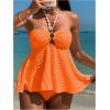 imageMilumia Womens Tankini Sets Two Piece Halter Cut Out Bathing Suits Tummy Control Swimsuit Flowy SwimwearOrange