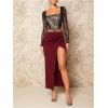 imageMilumia Womens Twist Front Slit Thigh Long Skirt High Waisted Asymmetrical Maxi SkirtsBurgundy