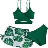 imageMilumia Girls 3 Pieces Bikini Set Tropical Print Criss Cross Wrap Bathing Suit with Beach SkirtGreen and White