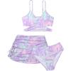 imageMilumia Girls 3 Pieces Bikini Set Tropical Print Criss Cross Wrap Bathing Suit with Beach SkirtLilac Purple