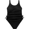 imageMilumia Girls One Piece Ribbed Knit Swimsuit Ruched Knot Scoop Neck Bathing SuitBlack
