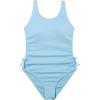 imageMilumia Girls One Piece Ribbed Knit Swimsuit Ruched Knot Scoop Neck Bathing SuitZ Light Blue