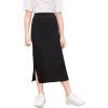 imageMilumia Girls Rib Knit Split Thigh Long Skirt Elastic Waist Solid Pencil SkirtsBlack