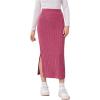 imageMilumia Girls Rib Knit Split Thigh Long Skirt Elastic Waist Solid Pencil SkirtsHot Pink