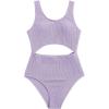 imageMilumia Girls Swimsuit One Piece Cut Out Bathing Suit Rib Knit Bikini Swimwear Size 914YLilac Purple