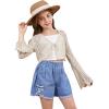 imageMilumia Girls Tie Front Crochet Cardigan Hollow Out Long Sleeve Knit Crop Cover Up TopBeige
