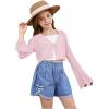 imageMilumia Girls Tie Front Crochet Cardigan Hollow Out Long Sleeve Knit Crop Cover Up TopPink