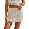 imageMilumia Women Crochet Beach Mini Skirt Swim Bikini Cover Up Skirt Knit Swimsuit Bathing Suit CoverupApricot Solid