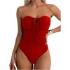 imageMilumia Women Strapless Bathing Suits Ruched Halter Bandeau One Piece SwimsuitRed