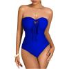 imageMilumia Women Strapless Bathing Suits Ruched Halter Bandeau One Piece SwimsuitRoyal Blue