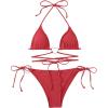 imageMilumia Women Two Piece Heart Ring Linked Bikini Set Lace Up Tie Halter SwimsuitRose Red