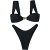 imageMilumia Womens Bikini Sets Two Piece Swimsuit Wide Strap Tie Back High Cut Starfish Bathing SuitBlack