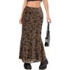 imageMilumia Womens Floral Print Mesh Long Skirt Low Waisted Y2k Flare Hem Fishtail SkirtsDark Brown