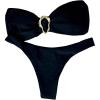 imageMilumia Womens Metal Ring Strapless Bikini Set High Cut Two Piece Bandeau Swimsuit Bathing SuitBlack