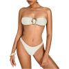 imageMilumia Womens Metal Ring Strapless Bikini Set High Cut Two Piece Bandeau Swimsuit Bathing SuitWhite