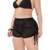 imageMilumia Womens Plus Size Drawstring Sheer Bikini Bottom Mesh Swimsuit Cover Up ShortsBlack