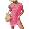 imageMilumia Womens Swimsuit Short Sleeve Crochet Swim Cover Up Knit Bathing Suit Beach DressPink