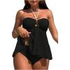 imageMilumia Womens Tankini Sets Two Piece Halter Cut Out Bathing Suits Tummy Control Swimsuit Flowy SwimwearBlack