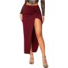 imageMilumia Womens Twist Front Slit Thigh Long Skirt High Waisted Asymmetrical Maxi SkirtsBurgundy
