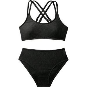 imageMilumia Girls 2 Piece Swimsuits Criss Cross Spaghetti Strap Bikini SetsBlack