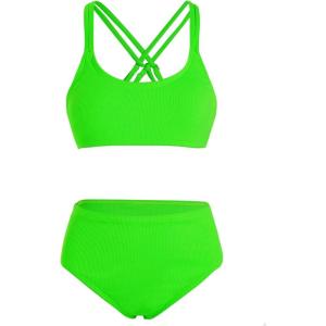 imageMilumia Girls 2 Piece Swimsuits Criss Cross Spaghetti Strap Bikini SetsLime Green