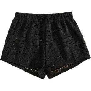 imageMilumia Girls Crochet Sheer Coverup Hollow Eyelet Shorts Swim Cover Up BeachwearAll Black