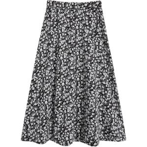 imageMilumia Girls Cute Summer Boho Ditsy Floral High Waisted A Line Flare Midi Skirt Flowy Long SkirtBlack