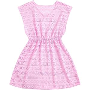 imageMilumia Girls Eyelet Hollow Beach Coverups Swimsuit Swimwear Cover UpPink