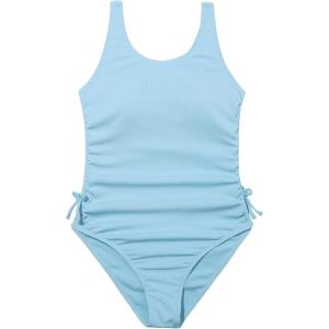 imageMilumia Girls One Piece Ribbed Knit Swimsuit Ruched Knot Scoop Neck Bathing SuitZ Light Blue