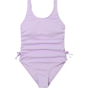 imageMilumia Girls One Piece Ribbed Knit Swimsuit Ruched Knot Scoop Neck Bathing SuitZ Lilac Purple