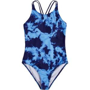 imageMilumia Girls One Piece Swimsuit Cute Tie Dye Criss Cross Bathing Suit SwimwearBlue
