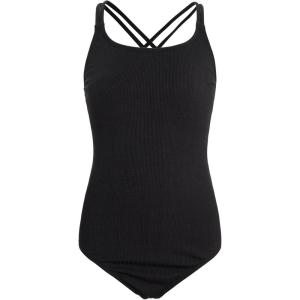 imageMilumia Girls One Piece Swimsuit Cute Tie Dye Criss Cross Bathing Suit SwimwearSolid Black