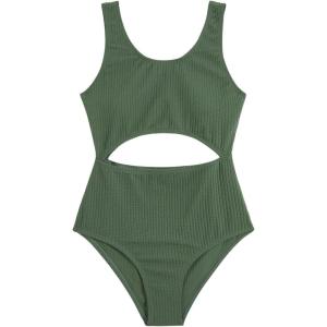 imageMilumia Girls Swimsuit One Piece Cut Out Bathing Suit Rib Knit Bikini Swimwear Size 914YGreen