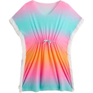 imageMilumia Girls Tie Dye Mesh Sheer Beach Coverups Ruffle Swimsuit Cover UpOrange Green Pink