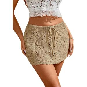 imageMilumia Women Crochet Beach Mini Skirt Swim Bikini Cover Up Skirt Knit Swimsuit Bathing Suit CoverupBrown