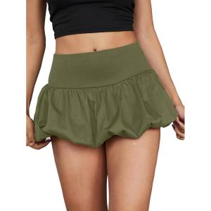 imageMilumia Women Y2K Bubble Mini Skirt High Waist Ruffle Hem Summer A Line Short SkirtsArmy Green