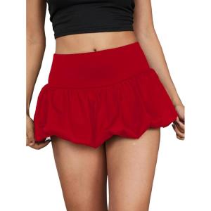 imageMilumia Women Y2K Bubble Mini Skirt High Waist Ruffle Hem Summer A Line Short SkirtsLight Red