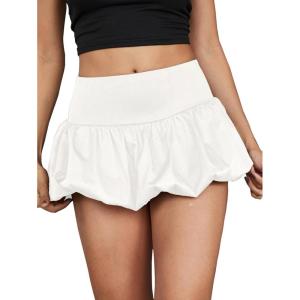 imageMilumia Women Y2K Bubble Mini Skirt High Waist Ruffle Hem Summer A Line Short SkirtsLight White