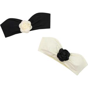imageMilumia Womens 2 Pack Bandeau Bikini Top 3D Flower Strapless Bathing Suit Tops SwimwearBlack and White