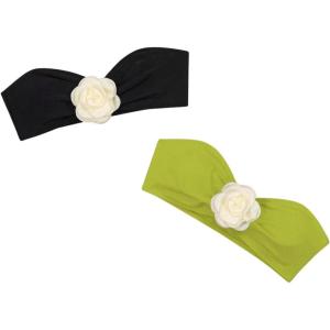imageMilumia Womens 2 Pack Bandeau Bikini Top 3D Flower Strapless Bathing Suit Tops SwimwearGreen