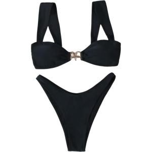 imageMilumia Womens Bikini Sets Two Piece Swimsuit Wide Strap Tie Back High Cut Starfish Bathing SuitBlack