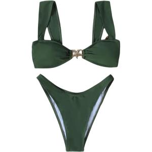 imageMilumia Womens Bikini Sets Two Piece Swimsuit Wide Strap Tie Back High Cut Starfish Bathing SuitGreen