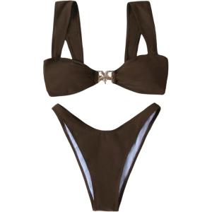 imageMilumia Womens Bikini Sets Two Piece Swimsuit Wide Strap Tie Back High Cut Starfish Bathing SuitKhaki