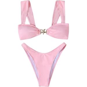 imageMilumia Womens Bikini Sets Two Piece Swimsuit Wide Strap Tie Back High Cut Starfish Bathing SuitPink